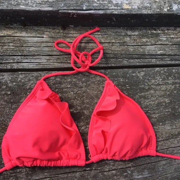 Barbiecore OP pink bikini top halter coral ruffles Surf - Picture 6 of 8